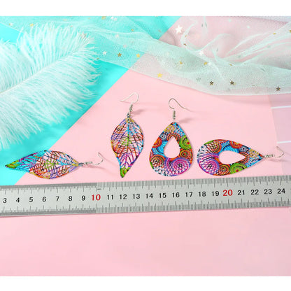 Color Leaf Iron Ear Hook Computer Piece Feather Earrings Printing Hollow Earrings Wholesale