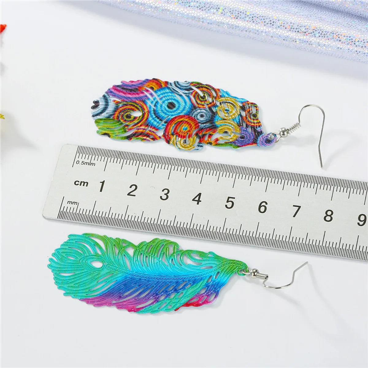 Color Leaf Iron Ear Hook Computer Piece Feather Earrings Printing Hollow Earrings Wholesale