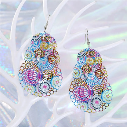 Color Leaf Iron Ear Hook Computer Piece Feather Earrings Printing Hollow Earrings Wholesale