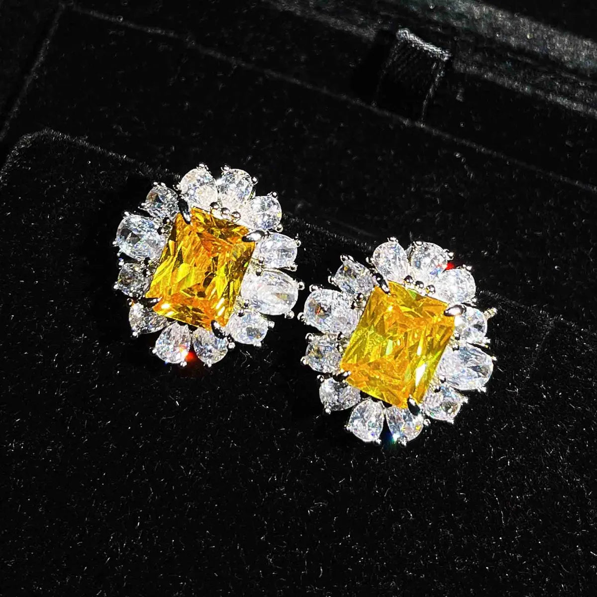 Color Treasure Set  Yellow Diamond Topaz Blue Argyle Pink Square Diamond Ring Earrings Pendant