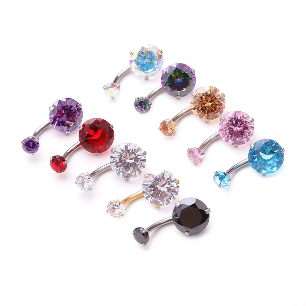 Color Zircon Belly Button Nail Stainless Steel Double Head Round Zircon Umbilical Nail