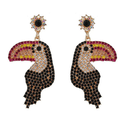 Colored Diamond-studded Woodpecker Stud Earrings Nhjj154488