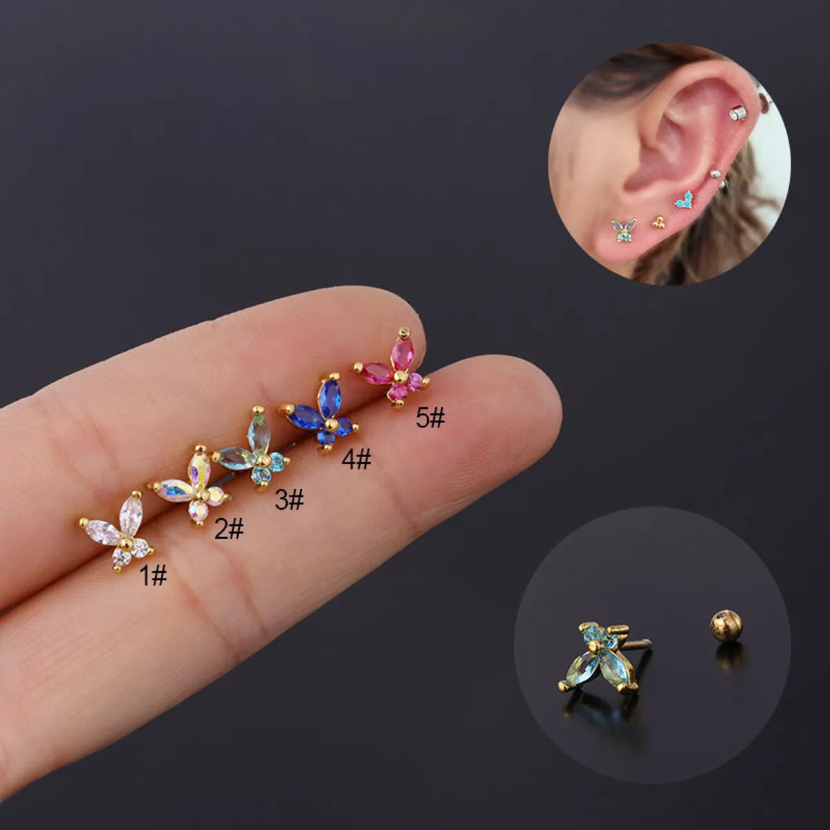 Pastoral Insect Plating Metal Artificial Gemstones Earrings Ear Studs