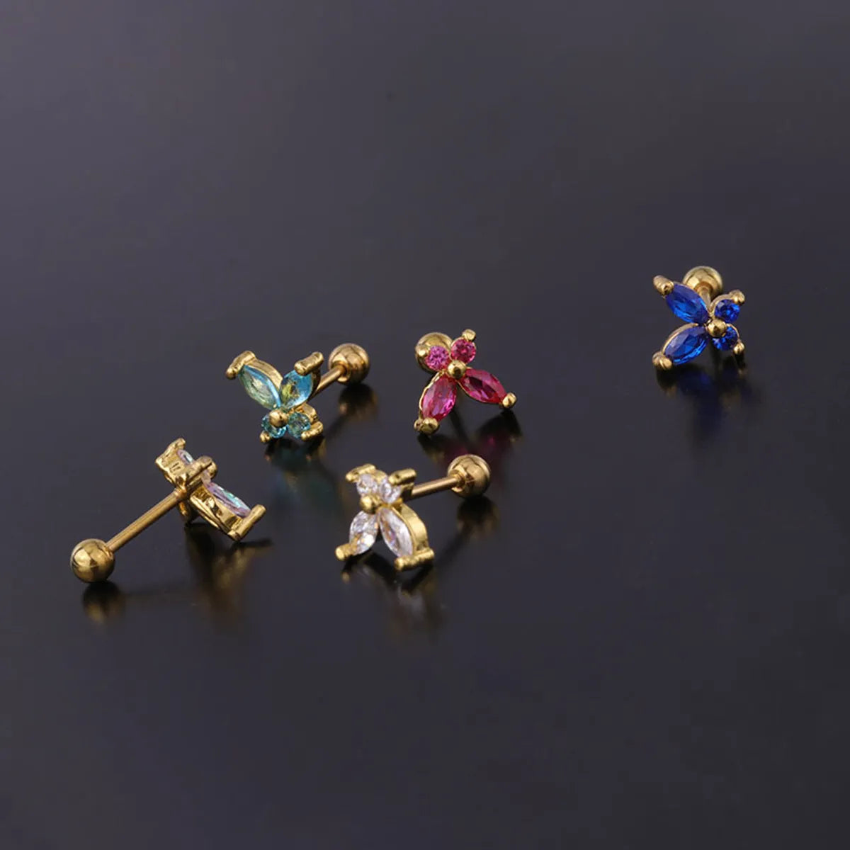 Pastoral Insect Plating Metal Artificial Gemstones Earrings Ear Studs