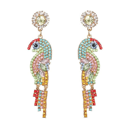 Colorful Rhinestone-studded Bird Earrings Nhjj142144