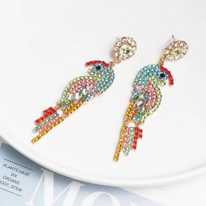 Colorful Rhinestone-studded Bird Earrings Nhjj142144