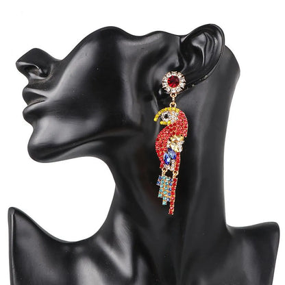 Colorful Rhinestone-studded Bird Earrings Nhjj142144