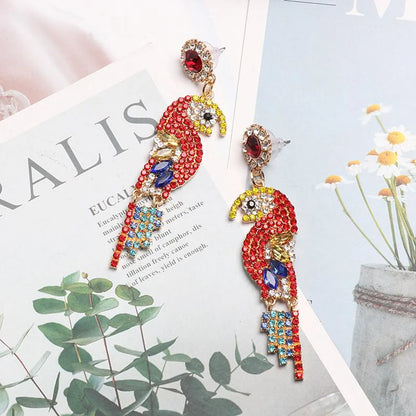 Colorful Rhinestone-studded Bird Earrings Nhjj142144