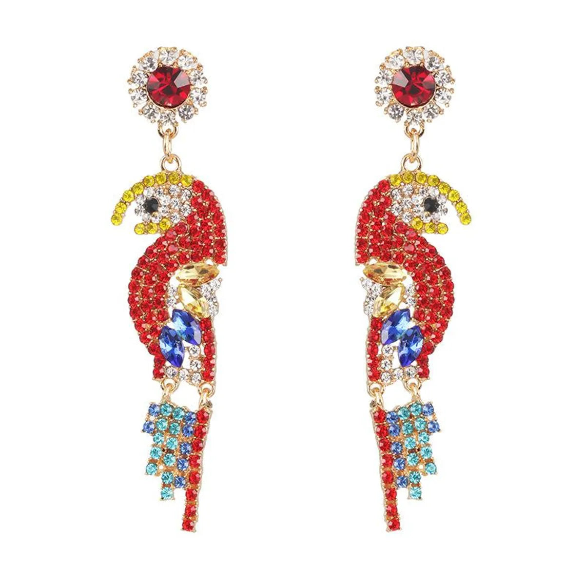 Colorful Rhinestone-studded Bird Earrings Nhjj142144