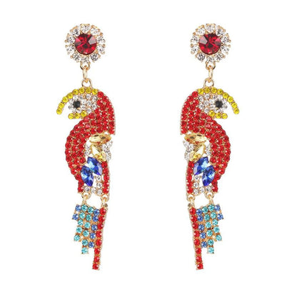 Colorful Rhinestone-studded Bird Earrings Nhjj142144