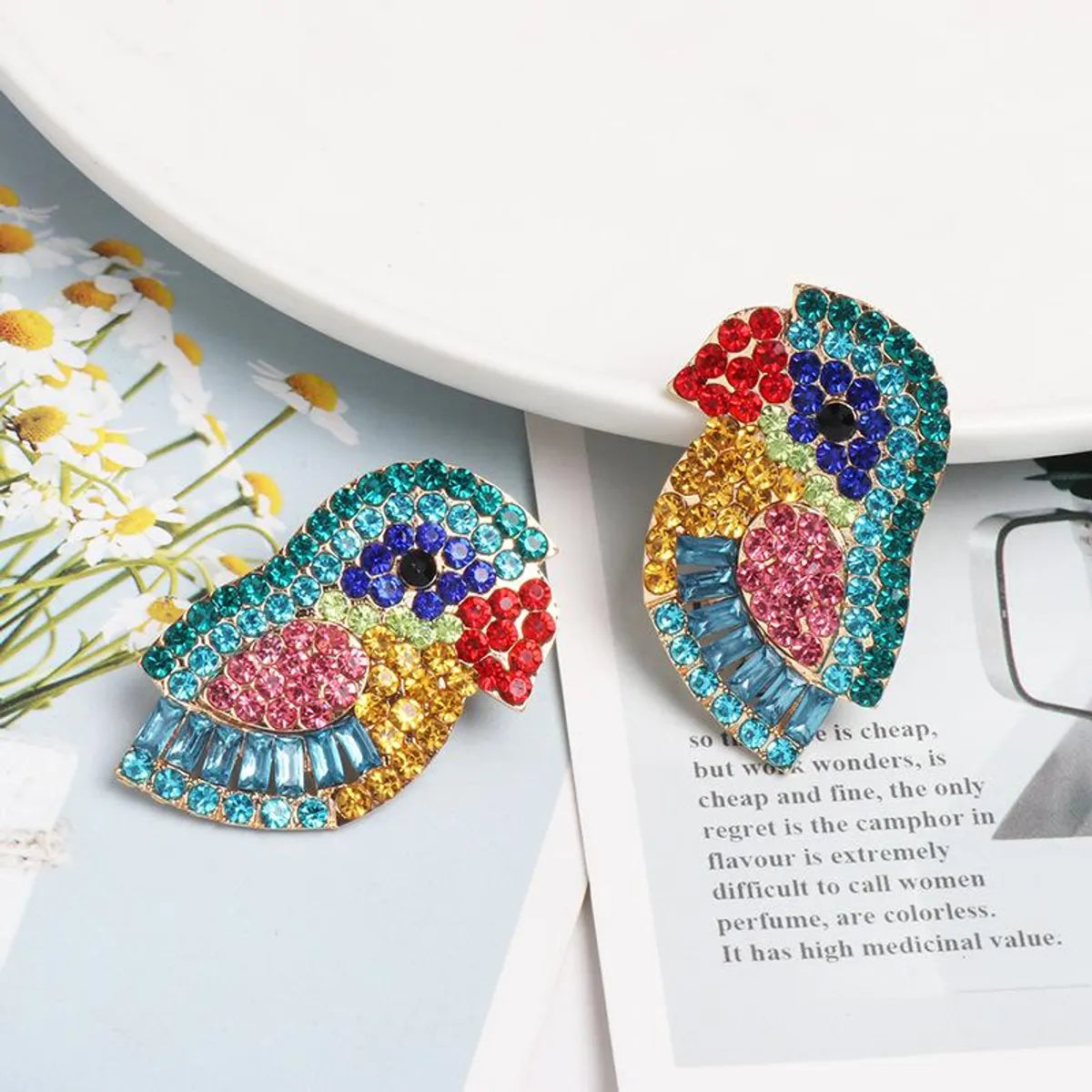 Colorful Rhinestone-studded Bird Earrings Nhjj142145