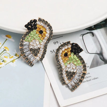 Colorful Rhinestone-studded Bird Earrings Nhjj142145