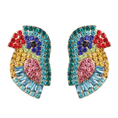 Colorful Rhinestone-studded Bird Earrings Nhjj142145