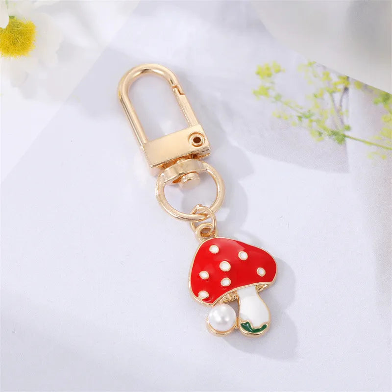 Colorful Oil Mushroom Feather Keychain Dried Flower Leaves Bag Pendant Accessories