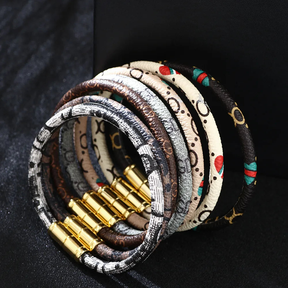 Colorful Pu Leather Couple Alloy Magnetic Buckle Bracelet