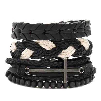 Combination Leather Suit Men'S Bracelet Vintage Woven Diy Hemp Rope Bracelet