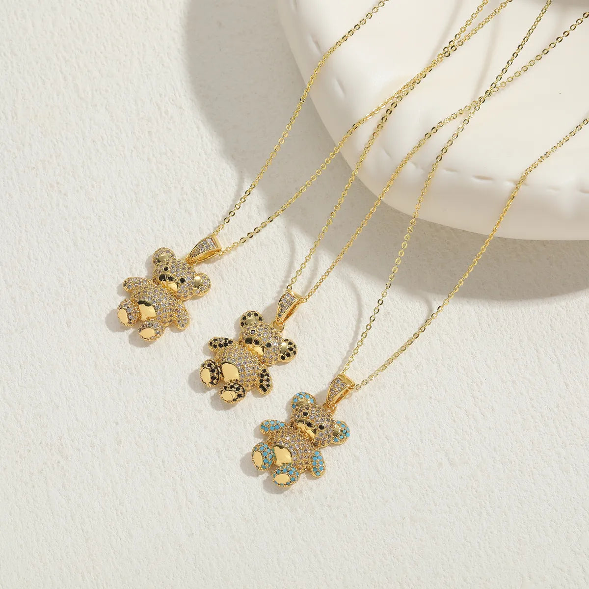 Commute Bear Copper 14k Gold Plated Zircon Necklace In Bulk