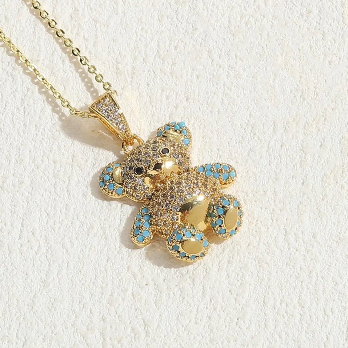 Commute Bear Copper 14k Gold Plated Zircon Necklace In Bulk