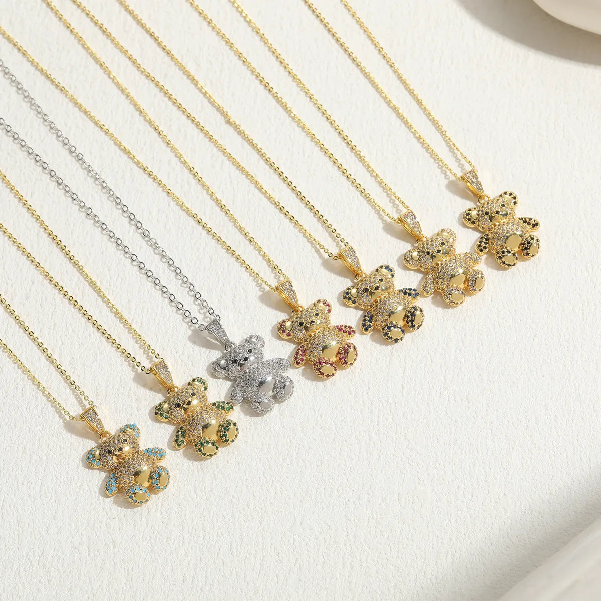 Commute Bear Copper 14k Gold Plated Zircon Necklace In Bulk