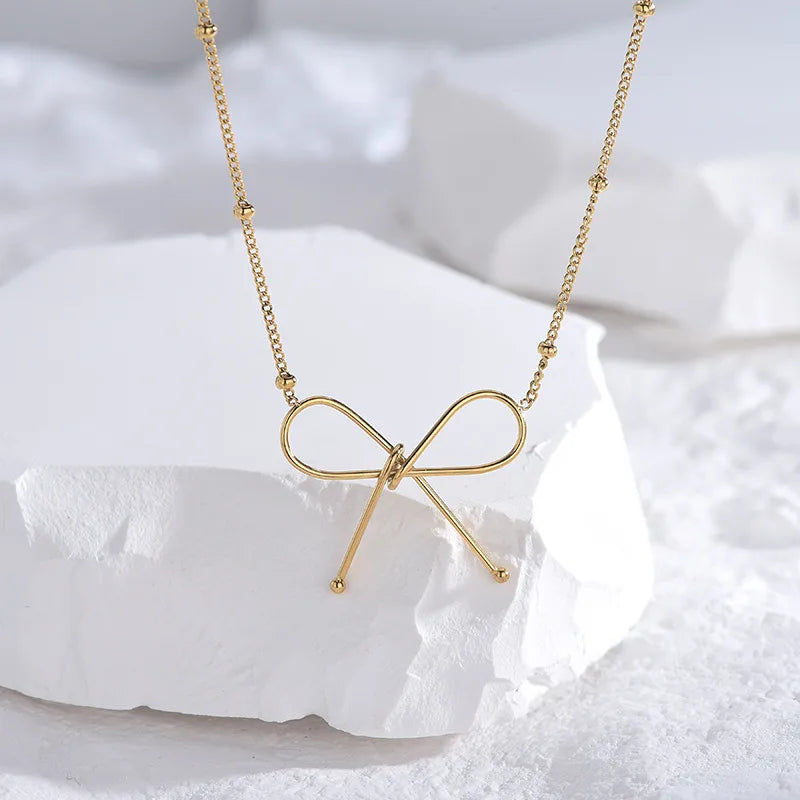 Commute Bow Knot Titanium Steel Plating Gold Plated Pendant Necklace