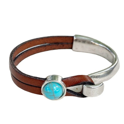 Commute Color Block Alloy Inlay Turquoise Unisex Bangle