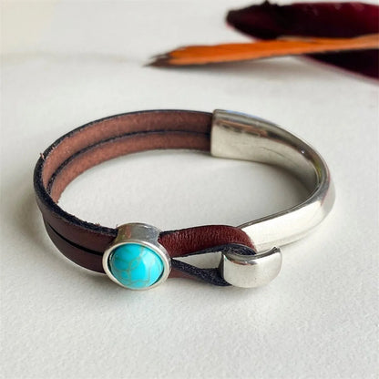 Commute Color Block Alloy Inlay Turquoise Unisex Bangle