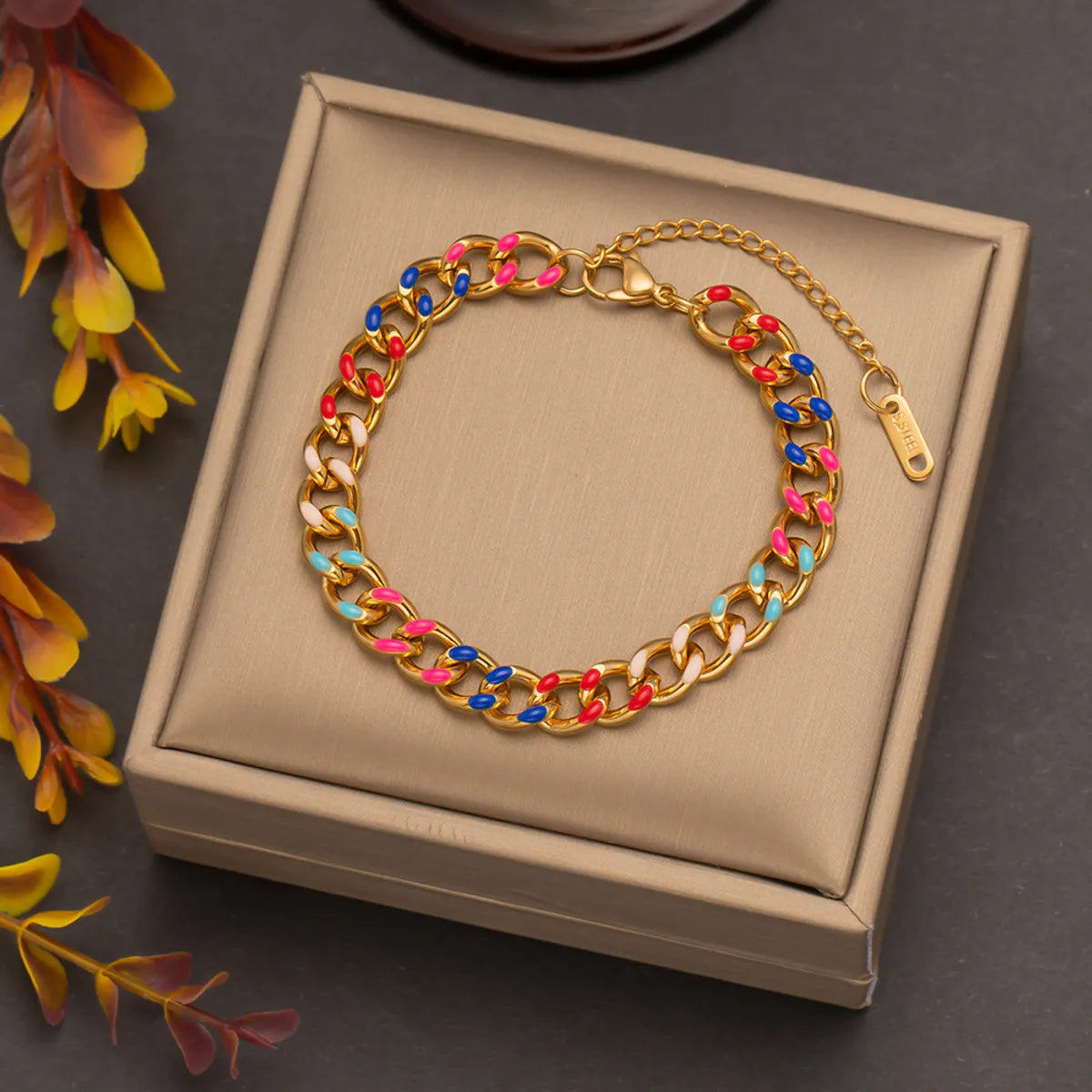 Wholesale Commute Color Block Titanium Steel Chain Bracelets Necklace