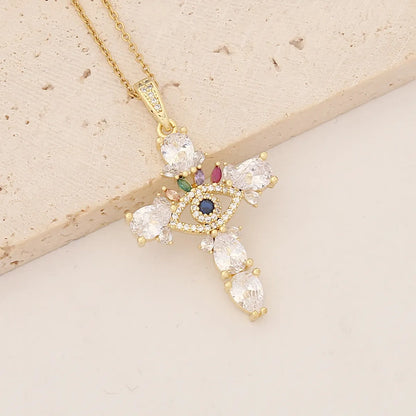 Commute Cross Copper Inlay Zircon Pendant Necklace