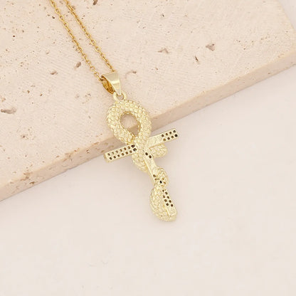 Commute Cross Copper Inlay Zircon Pendant Necklace