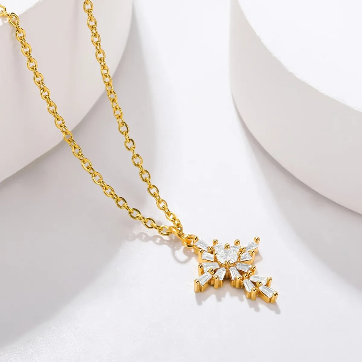 Commute Cross Copper Plating Inlay Zircon Gold Plated Pendant Necklace