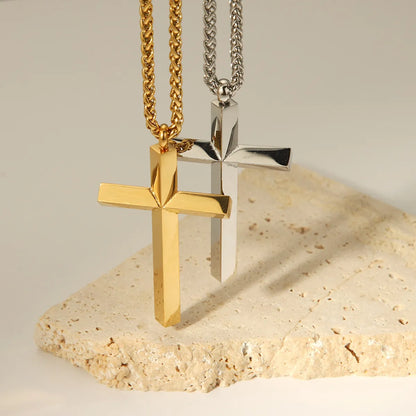 Commute Cross Stainless Steel Plating 18k Gold Plated Pendant Necklace