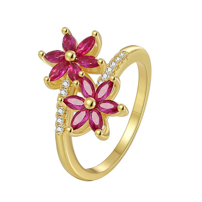 Commute Flower Copper Plating Inlay Zircon Rings