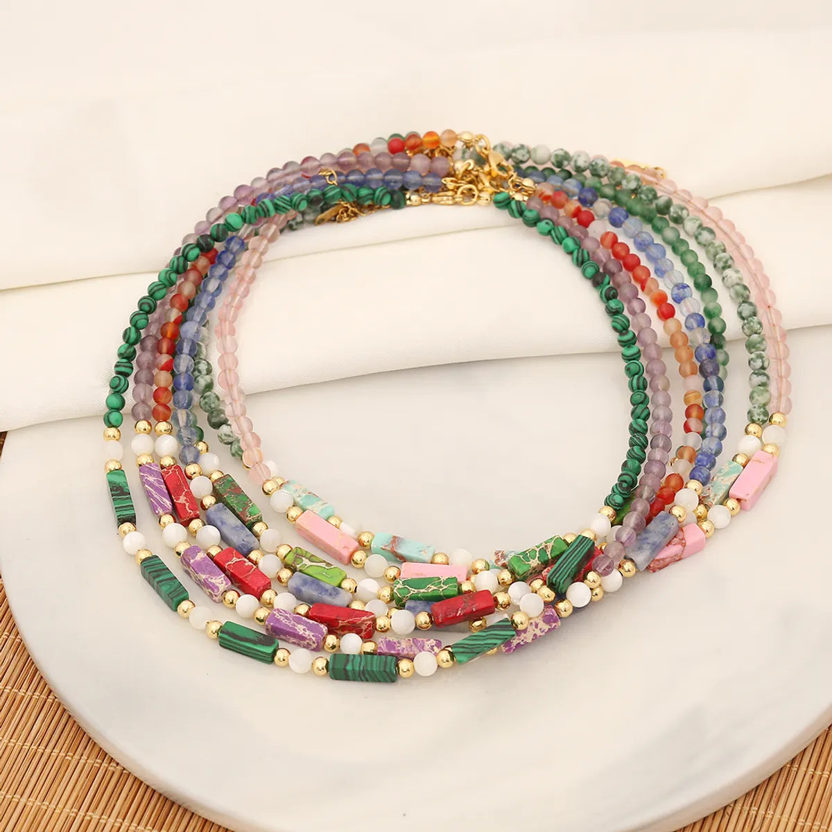 Commute Geometric Stainless Steel Natural Stone Shell Beaded Handmade Women's Necklace