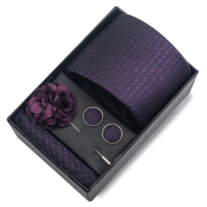 Commute Geometric Stripe Cashew Nuts Polyester Yarn Men'S Square Scarf Cufflinks Tie