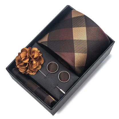 Commute Geometric Stripe Cashew Nuts Polyester Yarn Men'S Square Scarf Cufflinks Tie