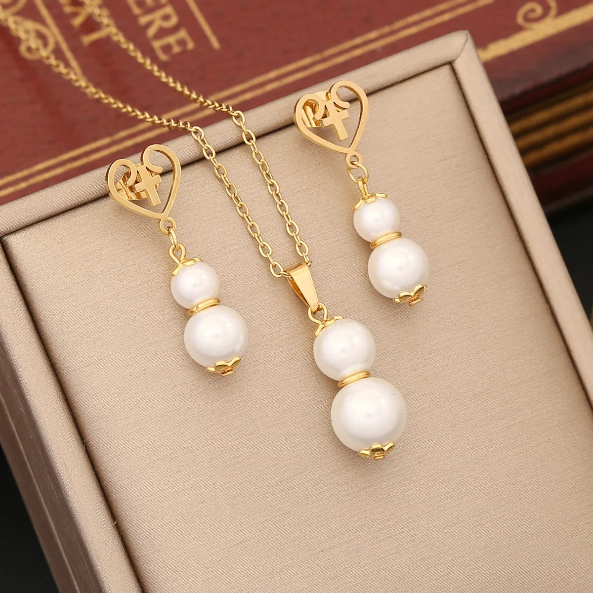 Commute Gourd Stainless Steel Artificial Pearl Patchwork Jewelry Set