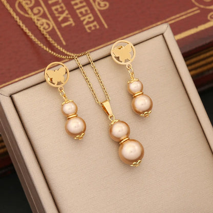 Commute Gourd Stainless Steel Artificial Pearl Patchwork Jewelry Set