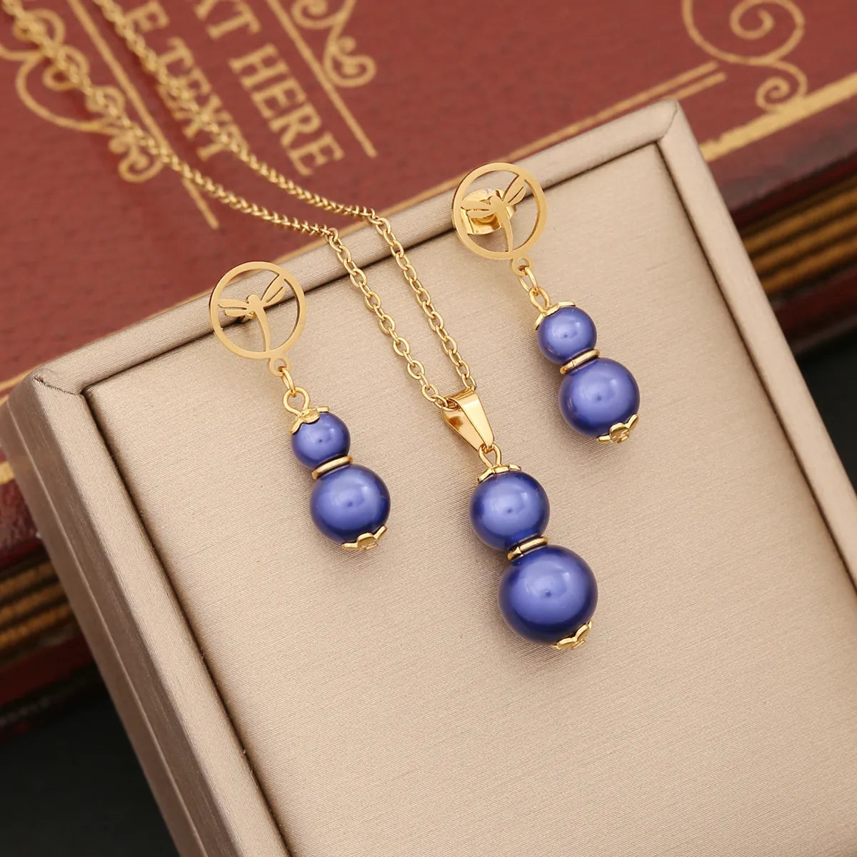 Commute Gourd Stainless Steel Artificial Pearl Patchwork Jewelry Set