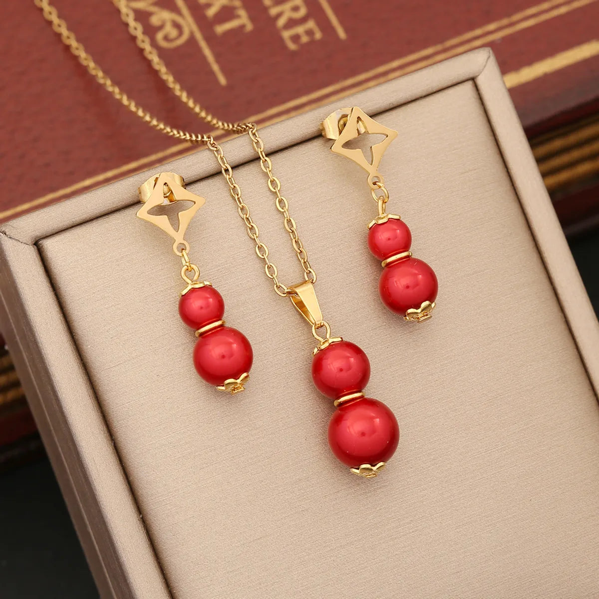 Commute Gourd Stainless Steel Artificial Pearl Patchwork Jewelry Set