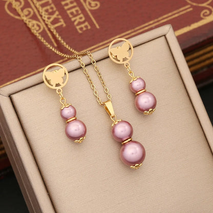 Commute Gourd Stainless Steel Artificial Pearl Patchwork Jewelry Set