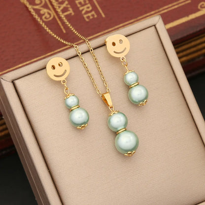 Commute Gourd Stainless Steel Artificial Pearl Patchwork Jewelry Set