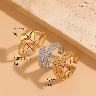 Commute Heart Shape Copper Asymmetrical Plating Inlay Zircon 14k Gold Plated Open Rings