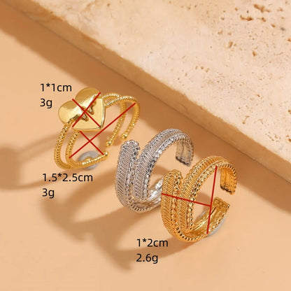 Commute Heart Shape Copper Asymmetrical Plating Inlay Zircon 14k Gold Plated Open Rings