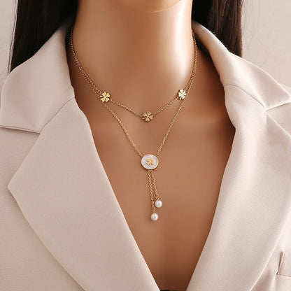 Commute Heart Shape Flower Stainless Steel Plating Pendant Necklace