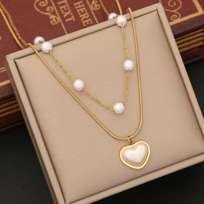 Commute Heart Shape Stainless Steel Layered Plating Necklace