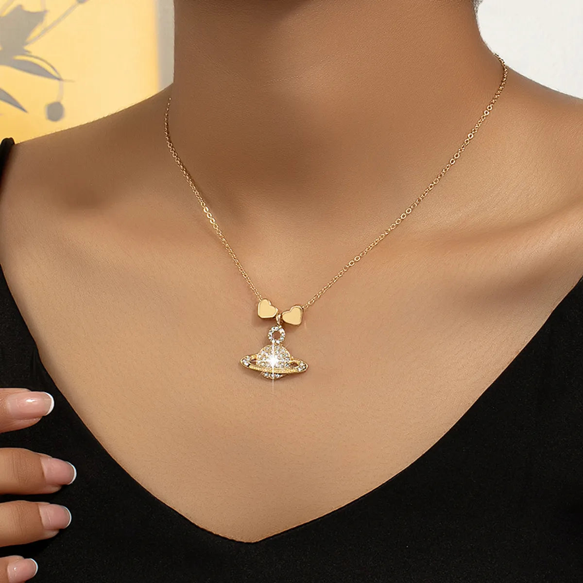 Commute Korean Style Heart Shape Rhinestones Alloy Wholesale Pendant Necklace