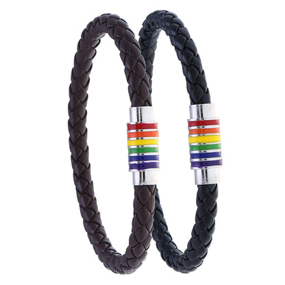 Commute Rainbow Pu Leather Braid Lgbt Pride Month Unisex Bracelets