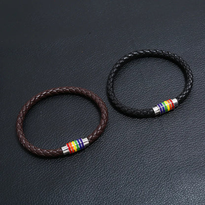 Commute Rainbow Pu Leather Braid Lgbt Pride Month Unisex Bracelets