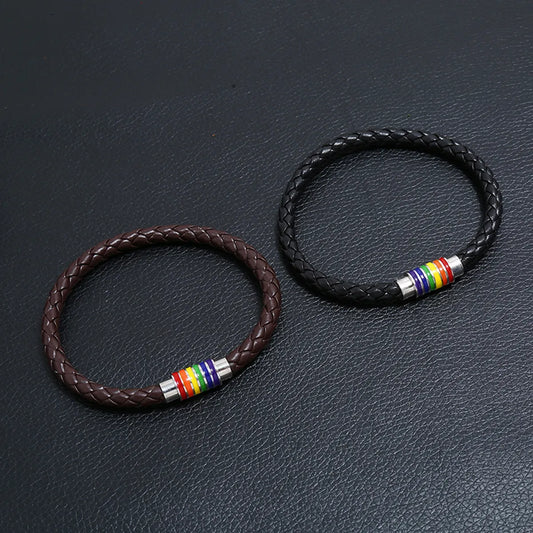 Commute Rainbow Pu Leather Braid Lgbt Pride Month Unisex Bracelets