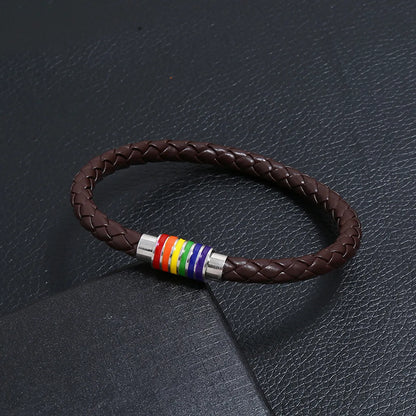 Commute Rainbow Pu Leather Braid Lgbt Pride Month Unisex Bracelets